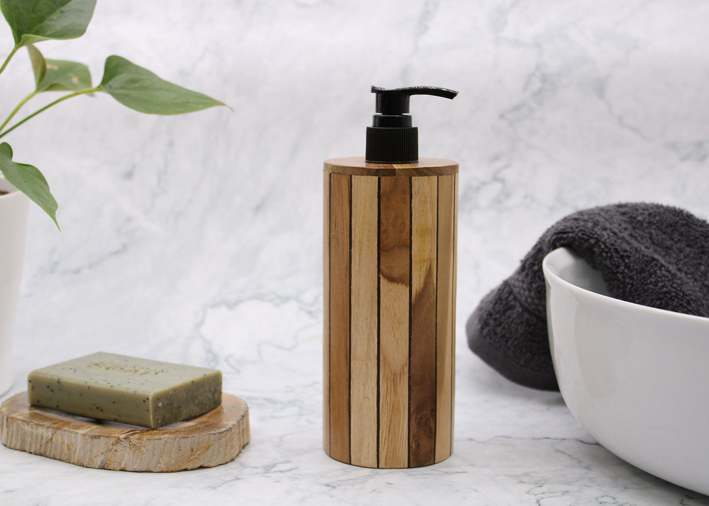 Natural Teakwood Soap Dispenser - Round - Image natural-teakwood-soap-dispenser--round-nsd-03