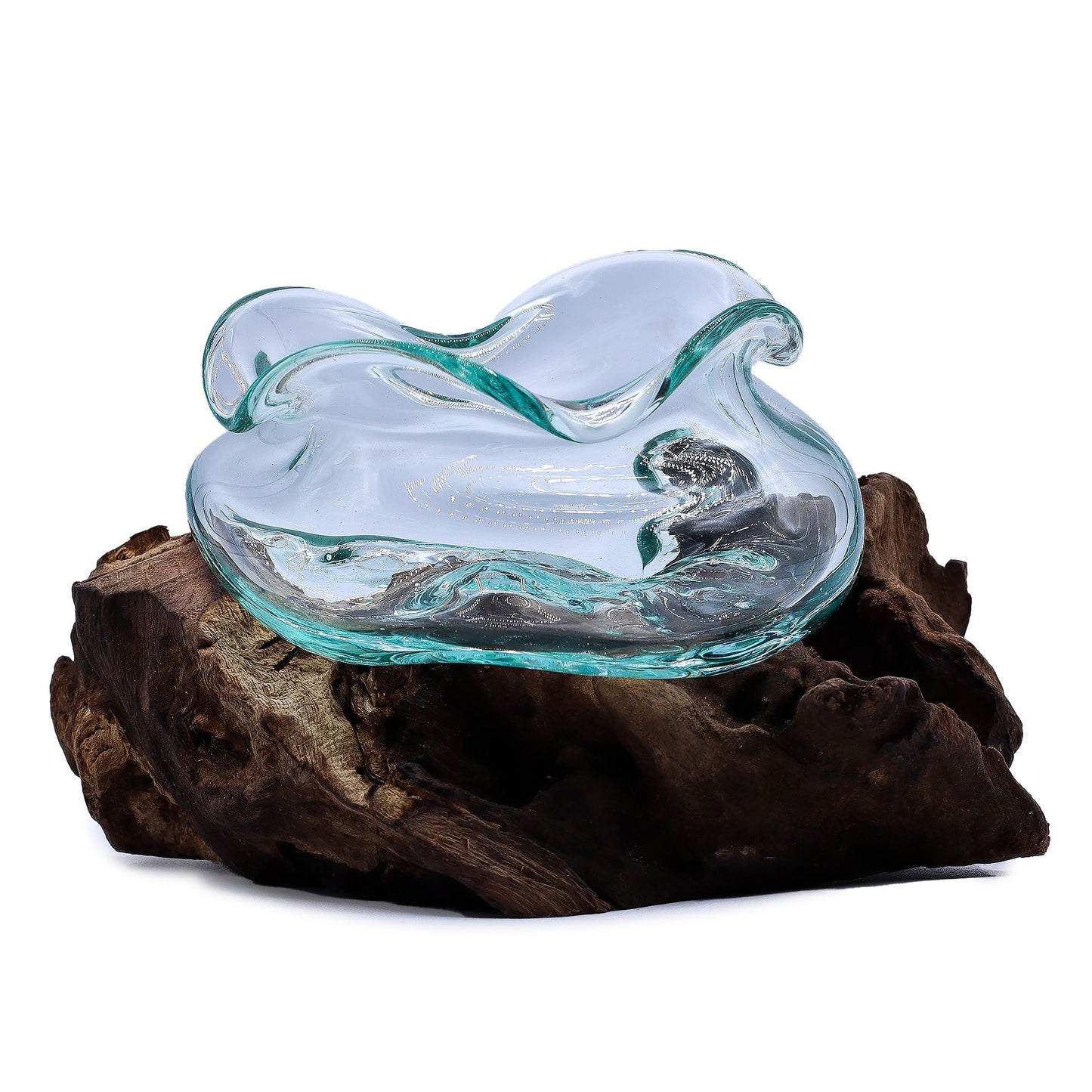 Molten Glass Wavy Bowl on Wood 18cm - Image molten-glass-wavy-bowl-on-wood-18cm-mgw-41