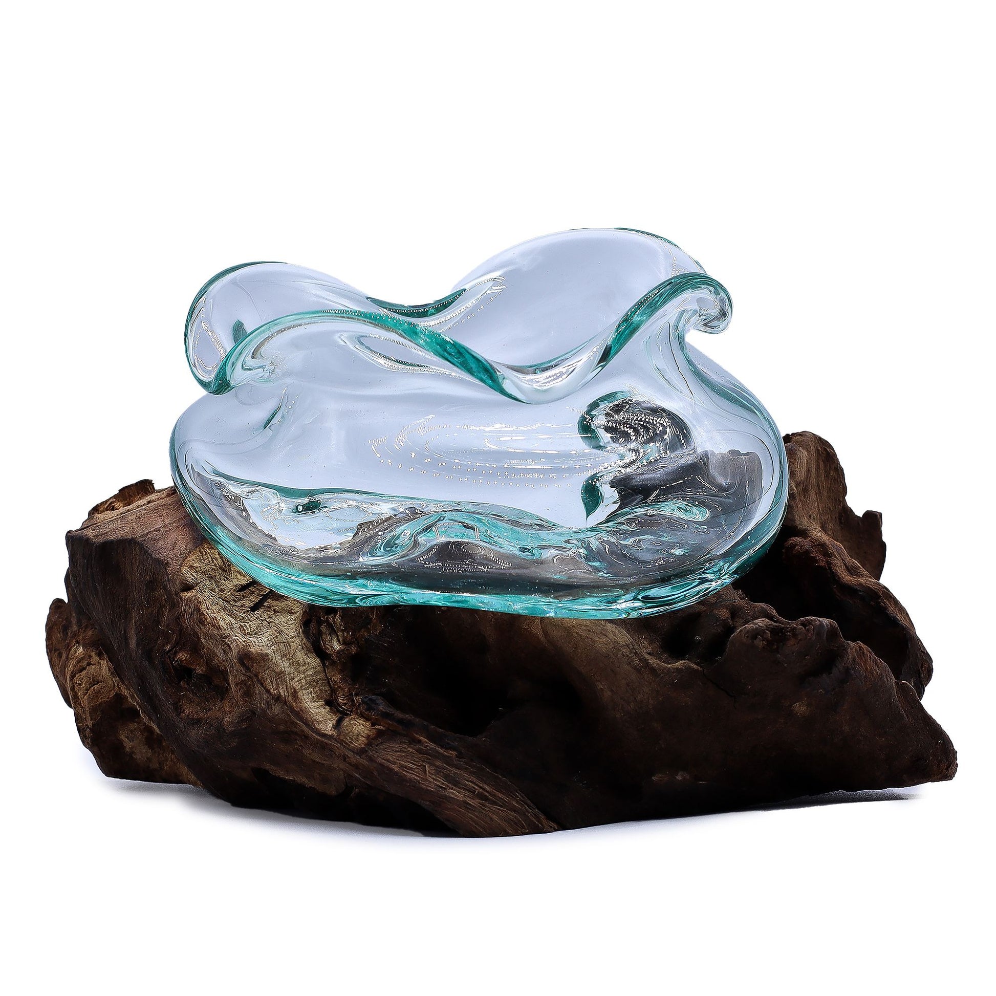 Molten Glass Wavy Bowl on Wood 18cm - Image molten-glass-wavy-bowl-on-wood-18cm-mgw-41