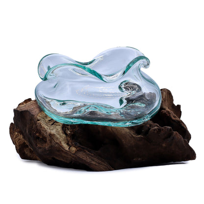 Molten Glass Wavy Bowl on Wood 18cm - Image molten-glass-wavy-bowl-on-wood-18cm-mgw-41