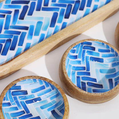 Mango Wood Tray with 3 Bowls - Blue Stripes - Image mango-wood-tray-with-3-bowls--blue-stripes-wtray-02