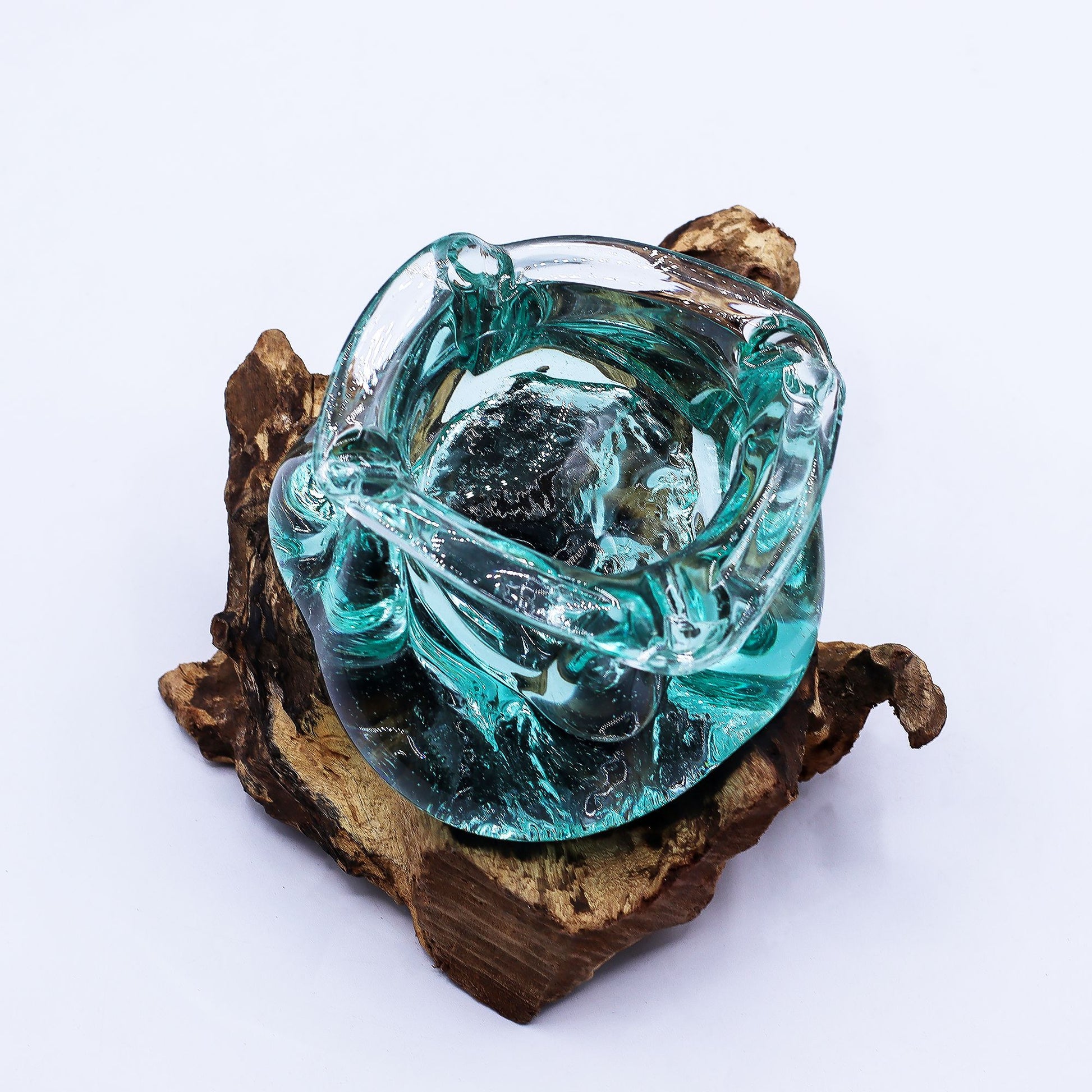 Molten Glass Chunky Ashtray / Candle Holder on Wood 23cm - Image molten-glass-chunky-ashtray--candle-holder-on-wood-23cm-mgw-43