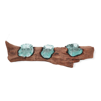 Molton Glass Flat Triple Candle Holder on Wood - Image molton-glass-flat-triple-candle-holder-on-wood-mgw-27