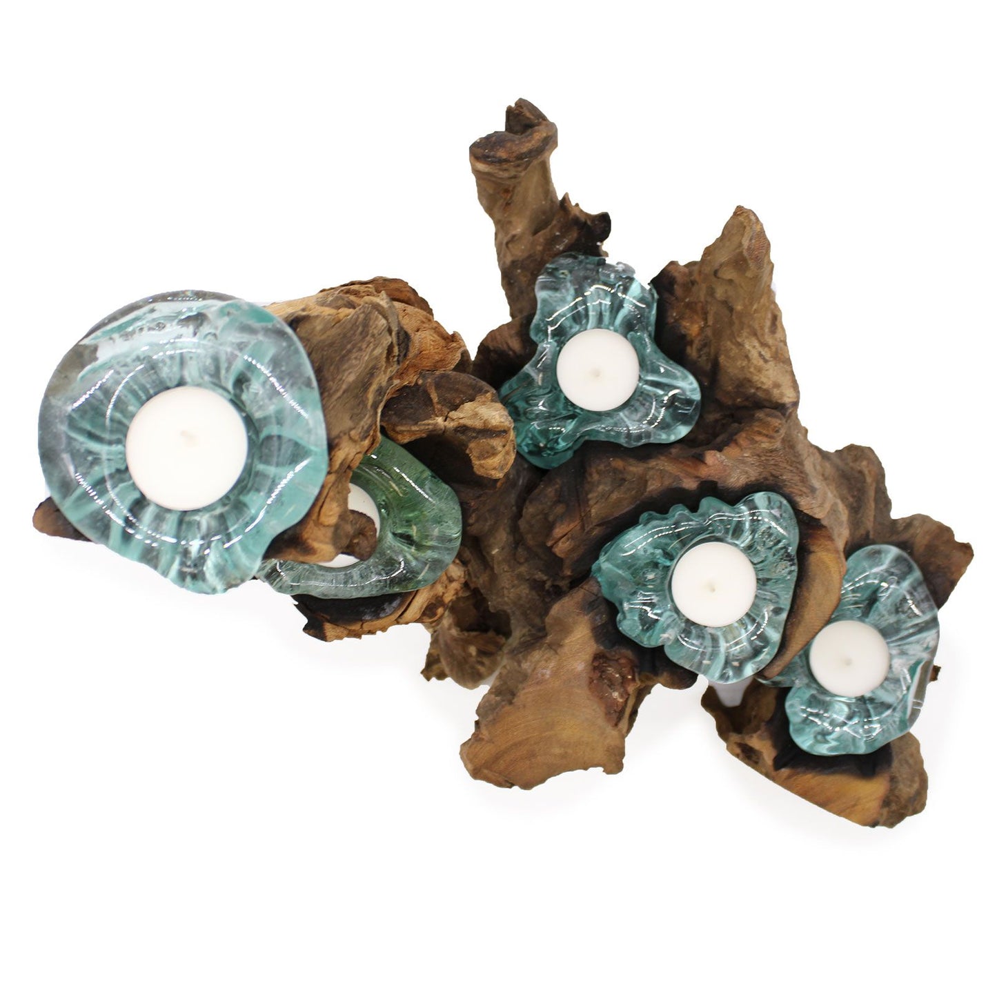 Molton Glass Five Candle Holder on Wood - Image molton-glass-five-candle-holder-on-wood-mgw-32