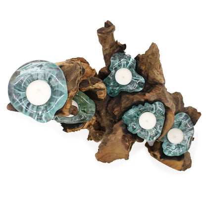 Molton Glass Five Candle Holder on Wood - Image molton-glass-five-candle-holder-on-wood-mgw-32