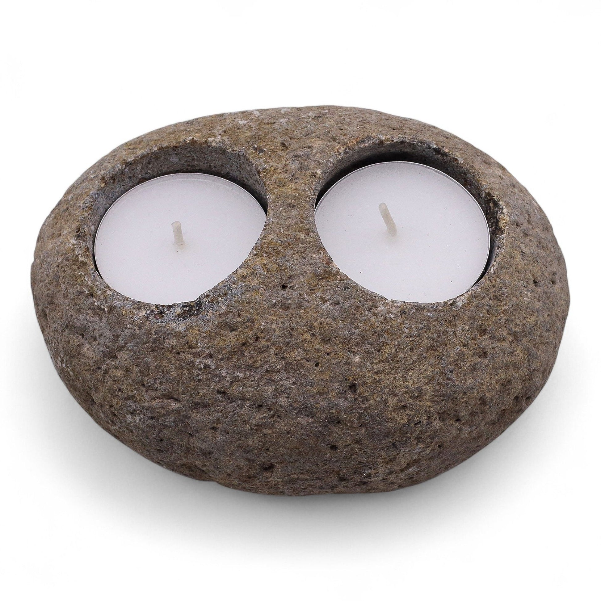 Natural Riverstone Candle Holder - Double Nightlight - Image natural-riverstone-candle-holder--double-nightlight-rsch-02