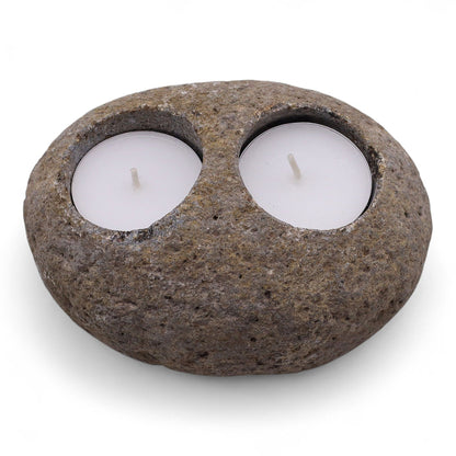 Natural Riverstone Candle Holder - Double Nightlight - Image natural-riverstone-candle-holder--double-nightlight-rsch-02