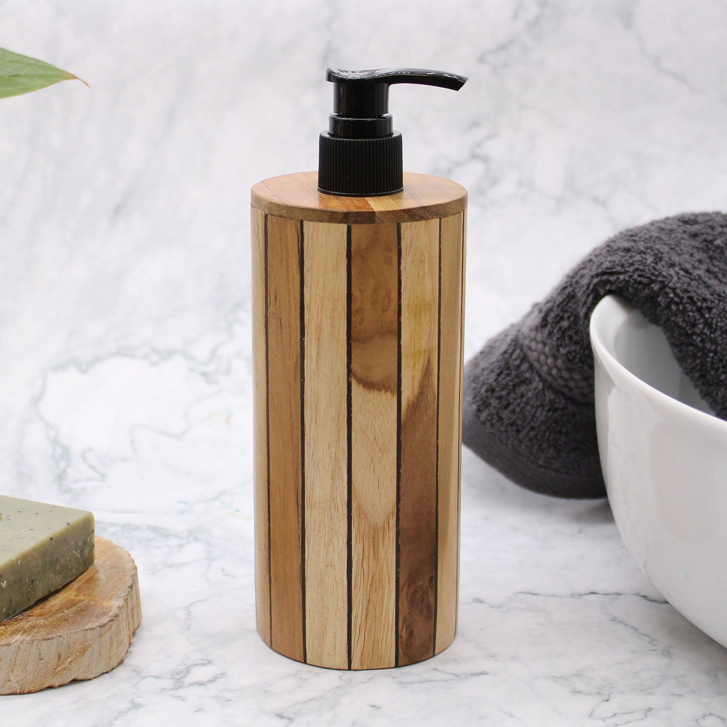 Natural Teakwood Soap Dispenser - Round - Image natural-teakwood-soap-dispenser--round-nsd-03