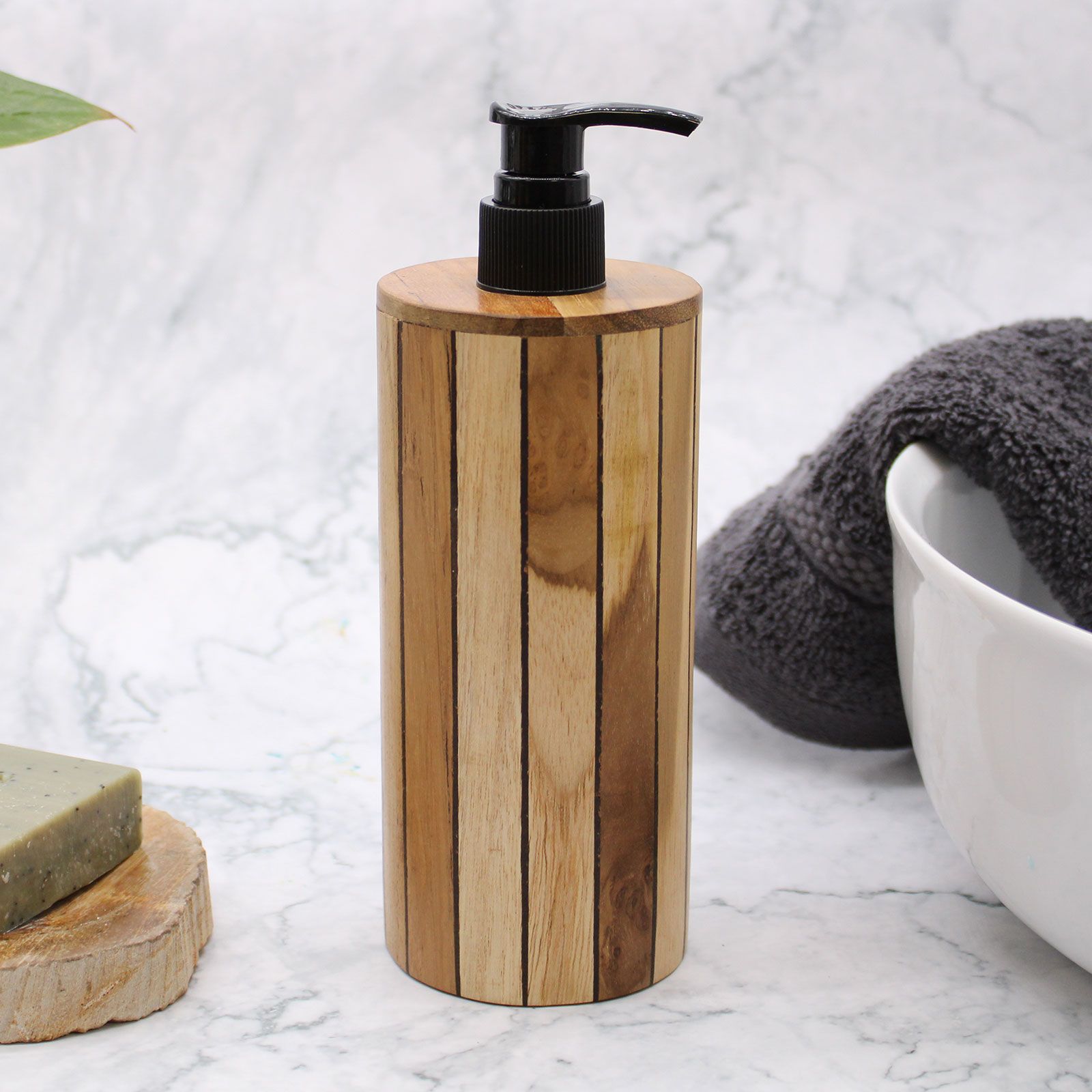 Natural Teakwood Soap Dispenser - Round - Image natural-teakwood-soap-dispenser--round-nsd-03