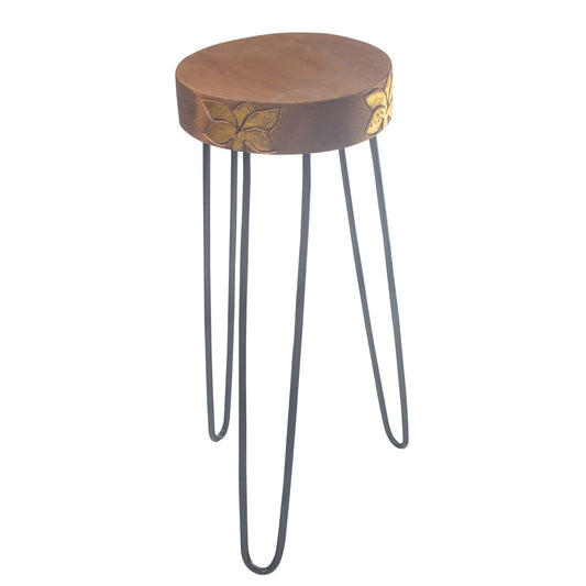 Albasia Wood Plant Stand - Natural & gold detail - Image albasia-wood-plant-stand--natural--gold-detail-hps-04