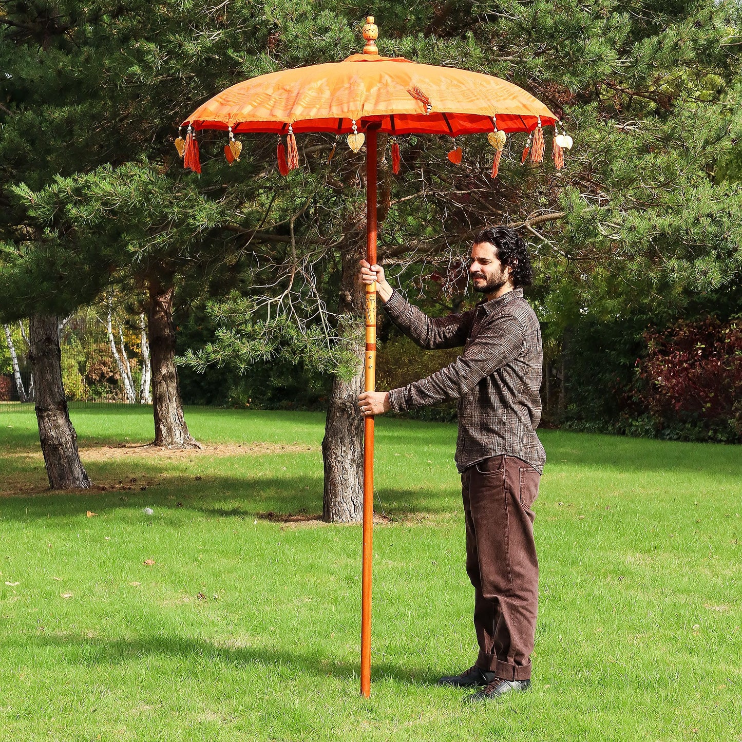 Bali Patio Parasol - Cotton - Orange Decor - 1.5m - Image bali-patio-parasol--cotton--orange-decor--15m-bpar-03