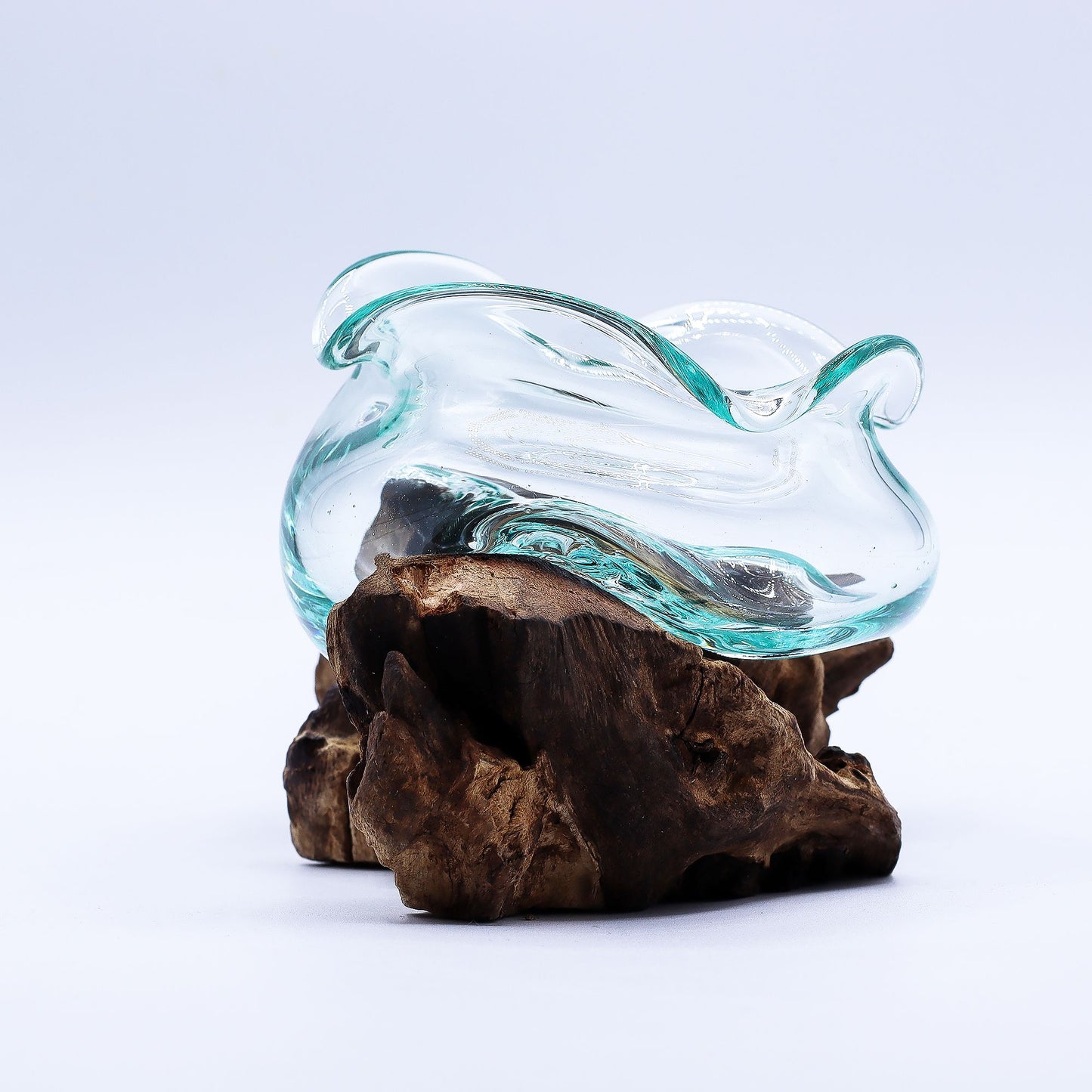Molten Glass Wavy Bowl on Wood 18cm - Image molten-glass-wavy-bowl-on-wood-18cm-mgw-41