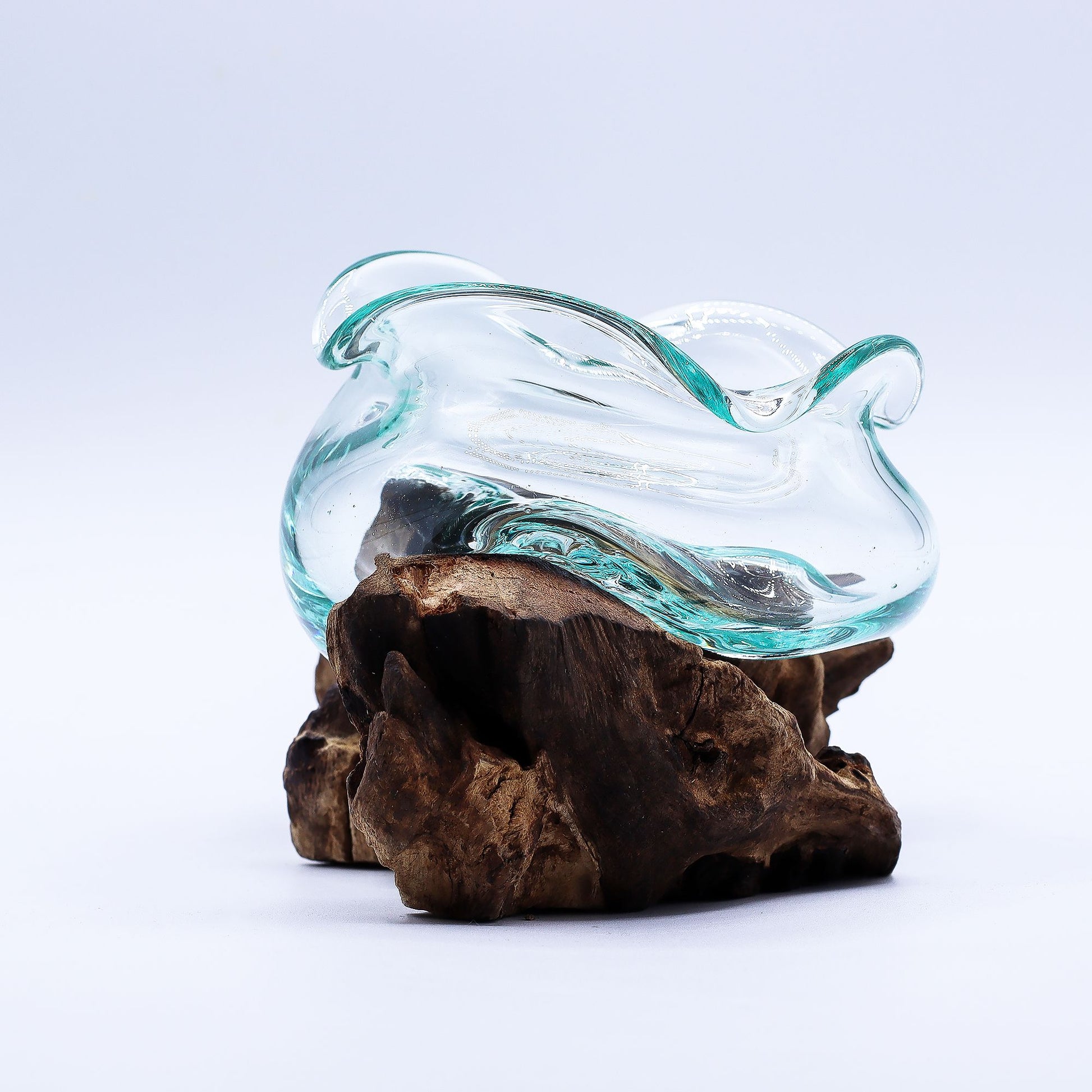 Molten Glass Wavy Bowl on Wood 18cm - Image molten-glass-wavy-bowl-on-wood-18cm-mgw-41