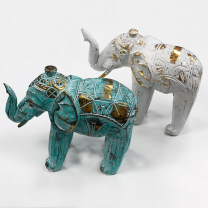 Wood Carved Elephant - White Gold - Image wood-carved-elephant--white-gold-vintep-01