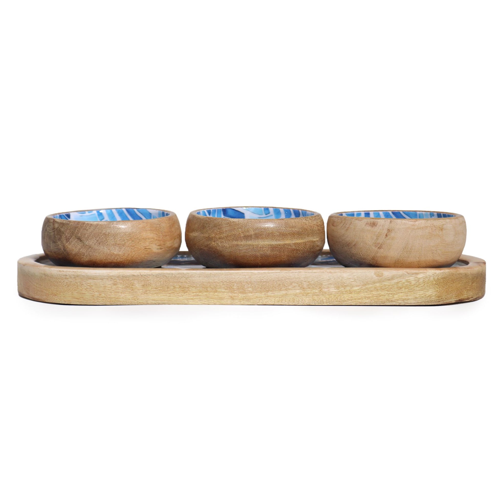 Mango Wood Tray with 3 Bowls - Blue Stripes - Image mango-wood-tray-with-3-bowls--blue-stripes-wtray-02