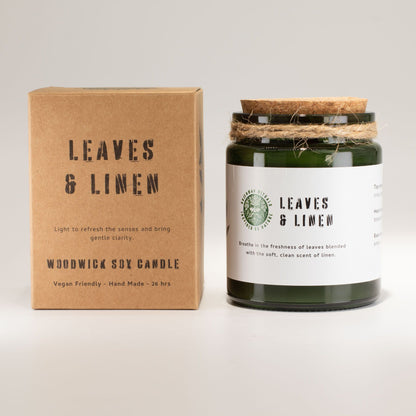 Greenman Woodwick Soy Candle - Leaves & Linen - Image greenman-woodwick-soy-candle--leaves--linen-wsoyc-02