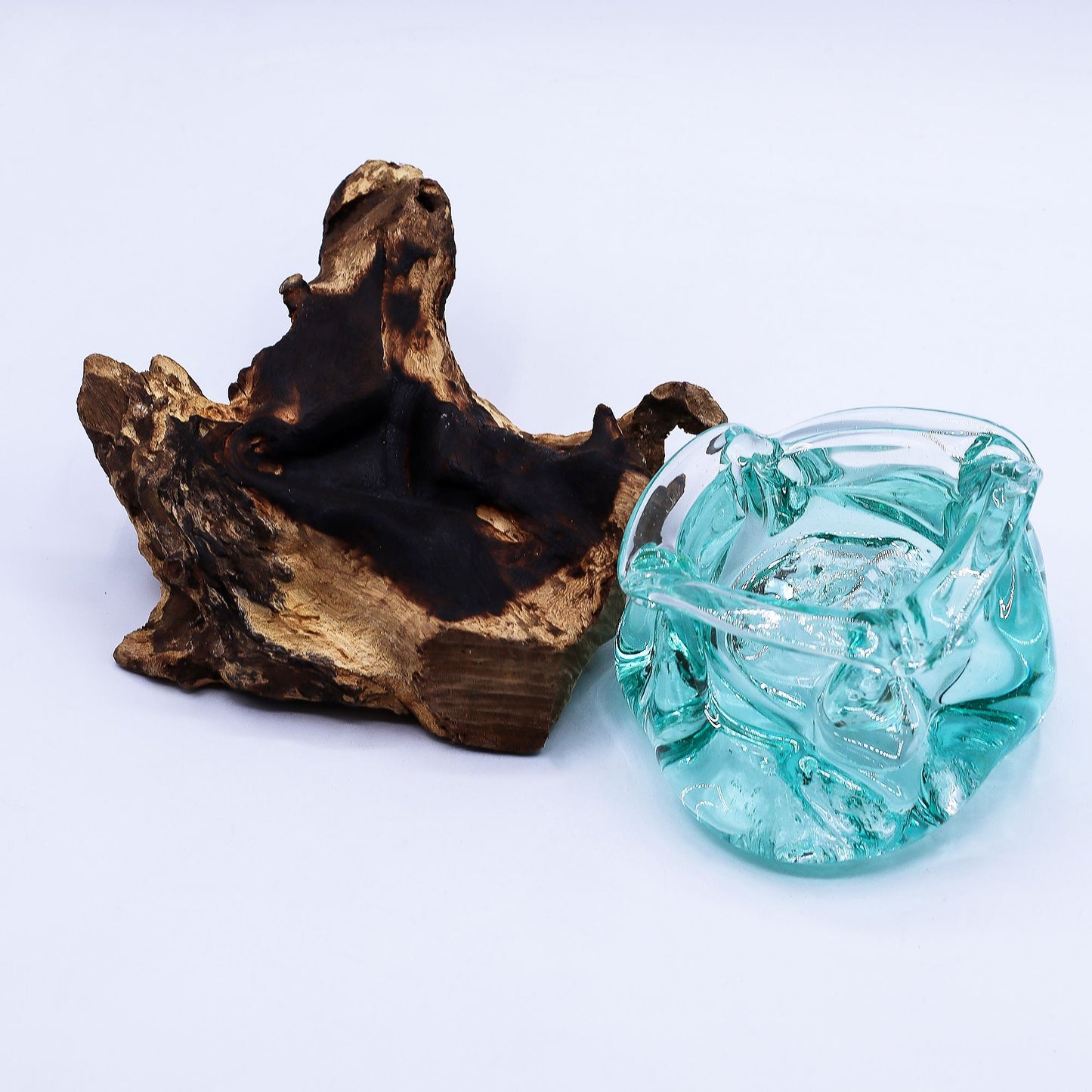 Molten Glass Chunky Ashtray / Candle Holder on Wood 23cm - Image molten-glass-chunky-ashtray--candle-holder-on-wood-23cm-mgw-43