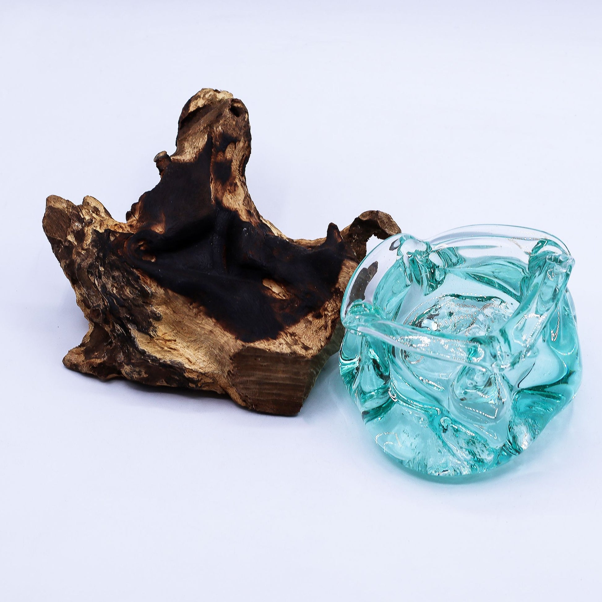Molten Glass Chunky Ashtray / Candle Holder on Wood 23cm - Image molten-glass-chunky-ashtray--candle-holder-on-wood-23cm-mgw-43