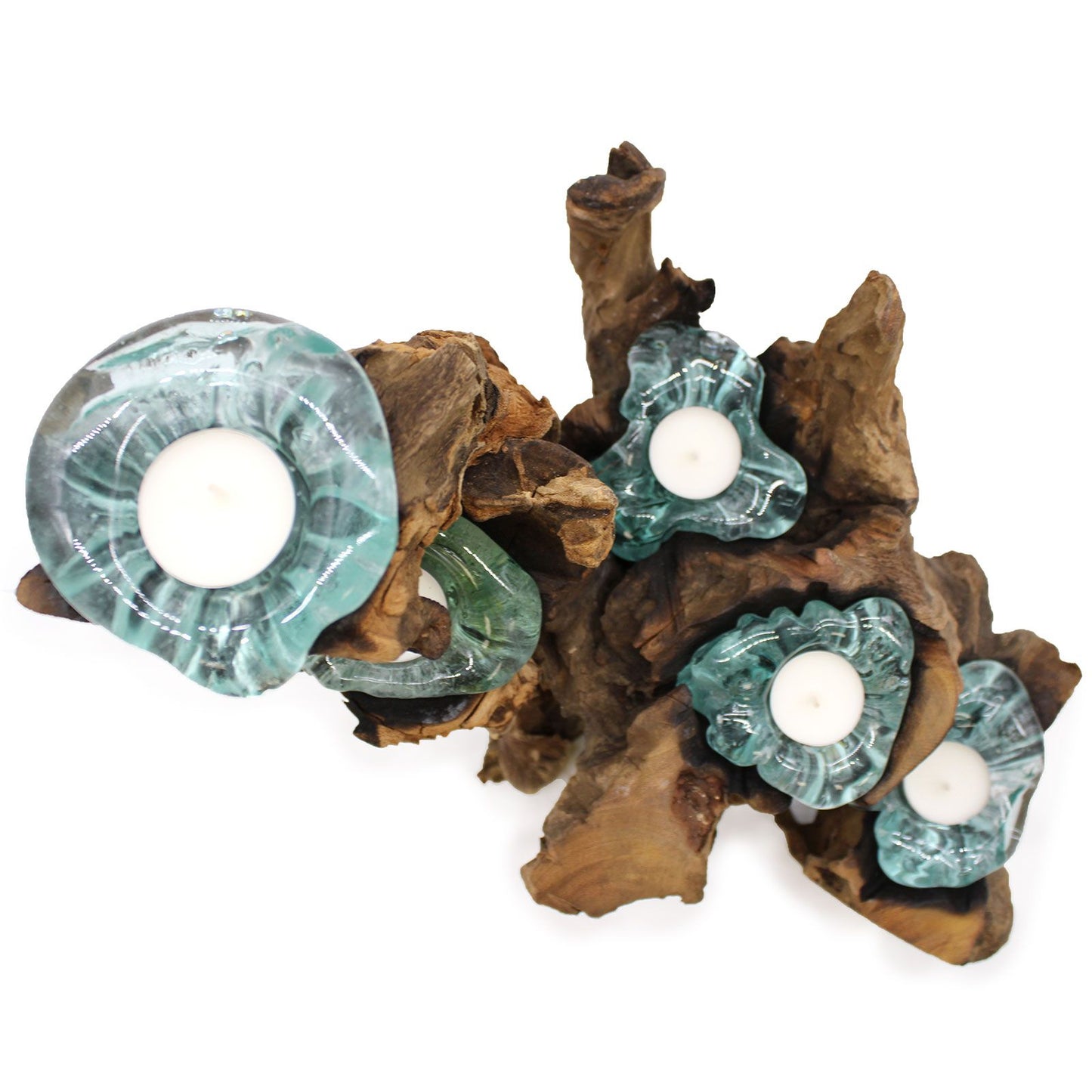 Molton Glass Five Candle Holder on Wood - Image molton-glass-five-candle-holder-on-wood-mgw-32
