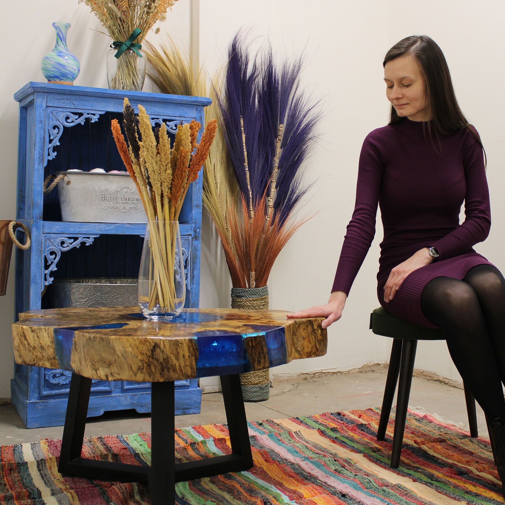 Tamarind and Resin Coffee Table - Sky Blue - Image tamarind-and-resin-coffee-table--sky-blue-rwa-02