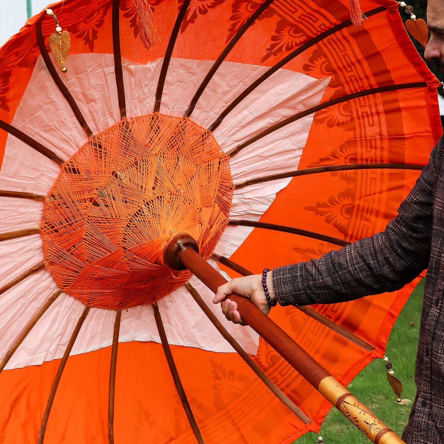 Bali Patio Parasol - Cotton - Orange Decor - 1.5m - Image bali-patio-parasol--cotton--orange-decor--15m-bpar-03