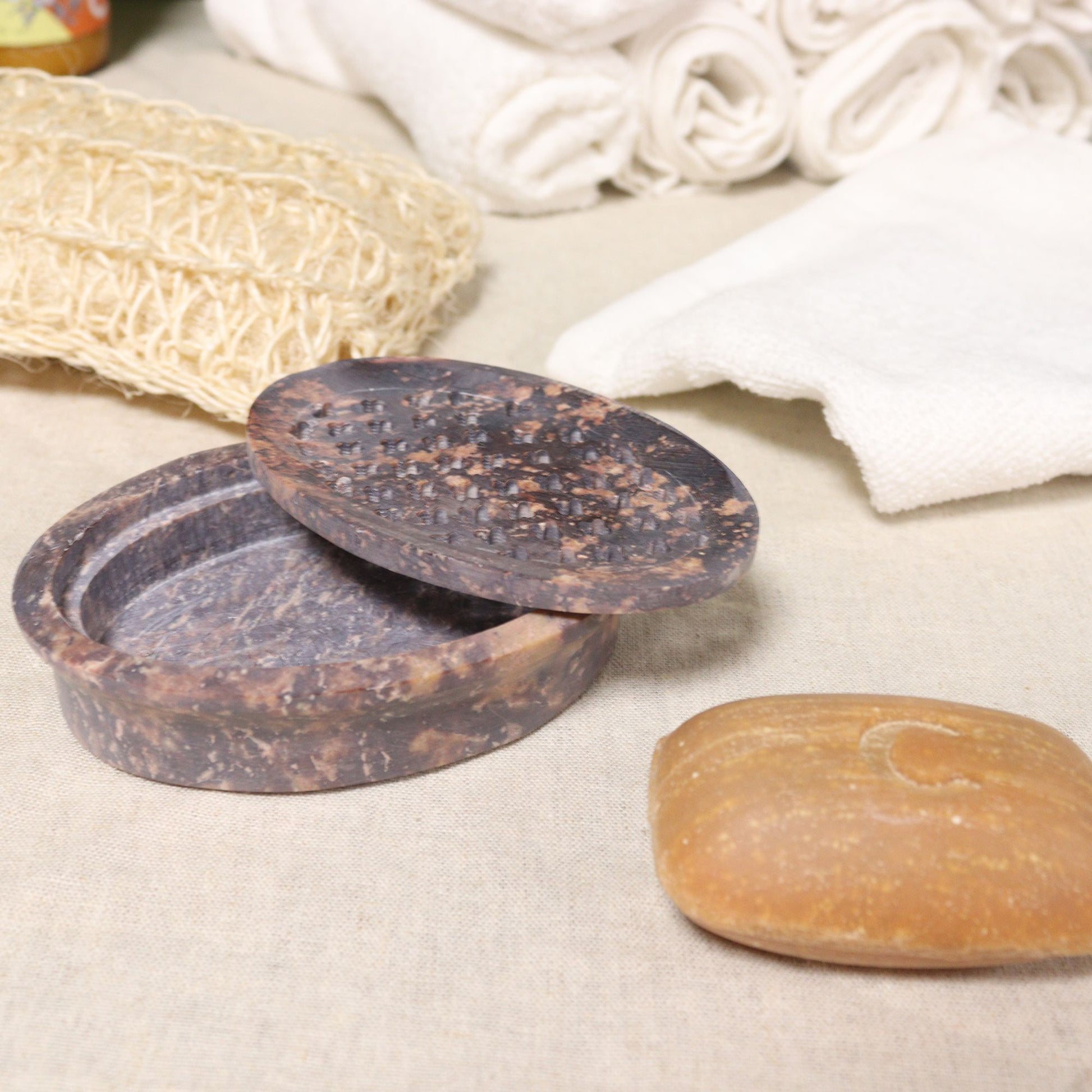 Soapstone Soap Dish & Drainer 11x8cm- Classic Oval - Image soapstone-soap-dish--drainer-11x8cm-classic-oval-ssd-20
