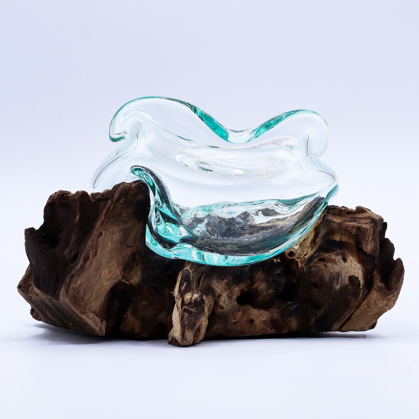 Molten Glass Wavy Bowl on Wood 18cm - Image molten-glass-wavy-bowl-on-wood-18cm-mgw-41