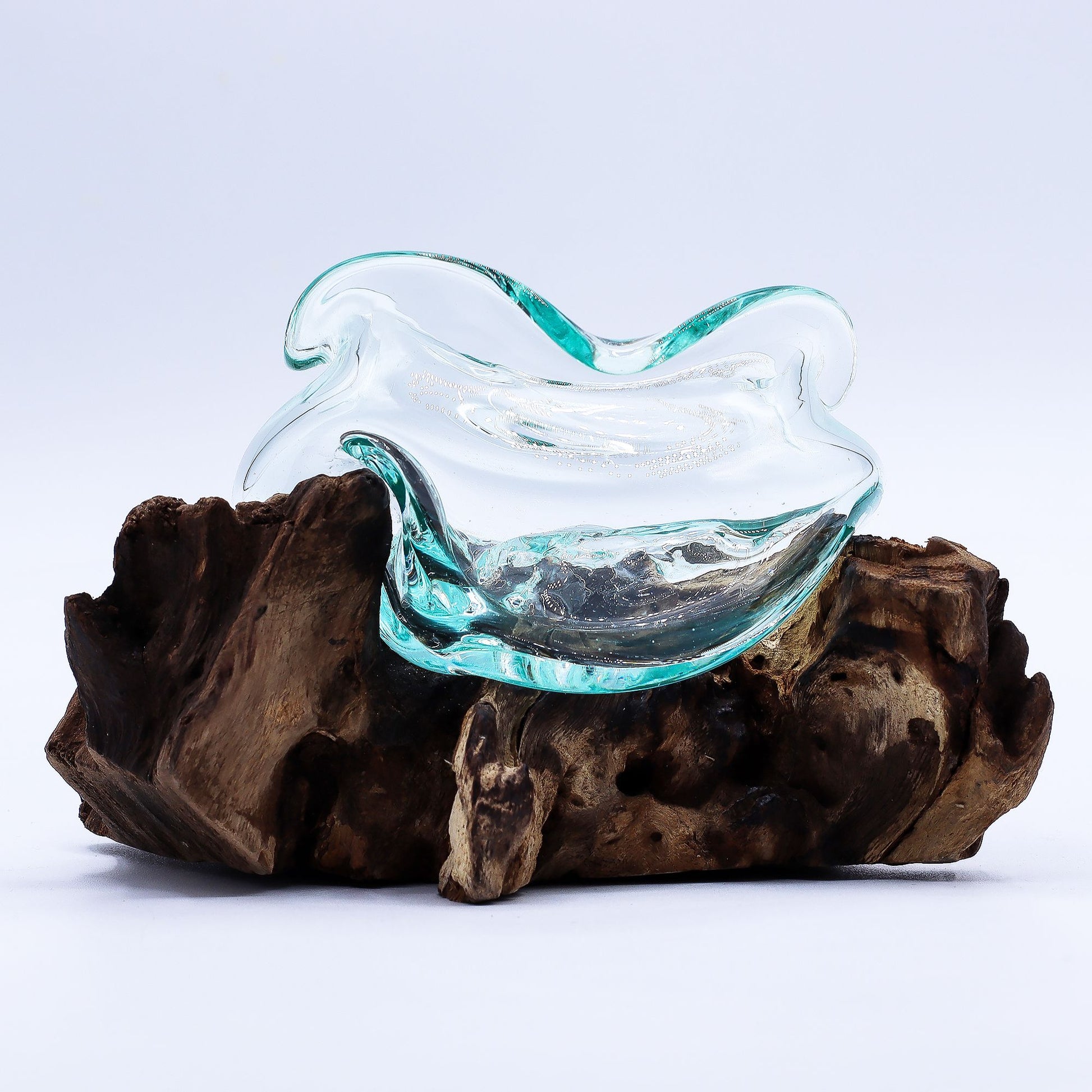 Molten Glass Wavy Bowl on Wood 18cm - Image molten-glass-wavy-bowl-on-wood-18cm-mgw-41