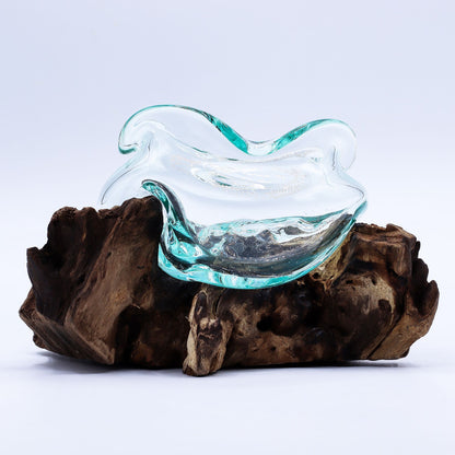 Molten Glass Wavy Bowl on Wood 18cm - Image molten-glass-wavy-bowl-on-wood-18cm-mgw-41