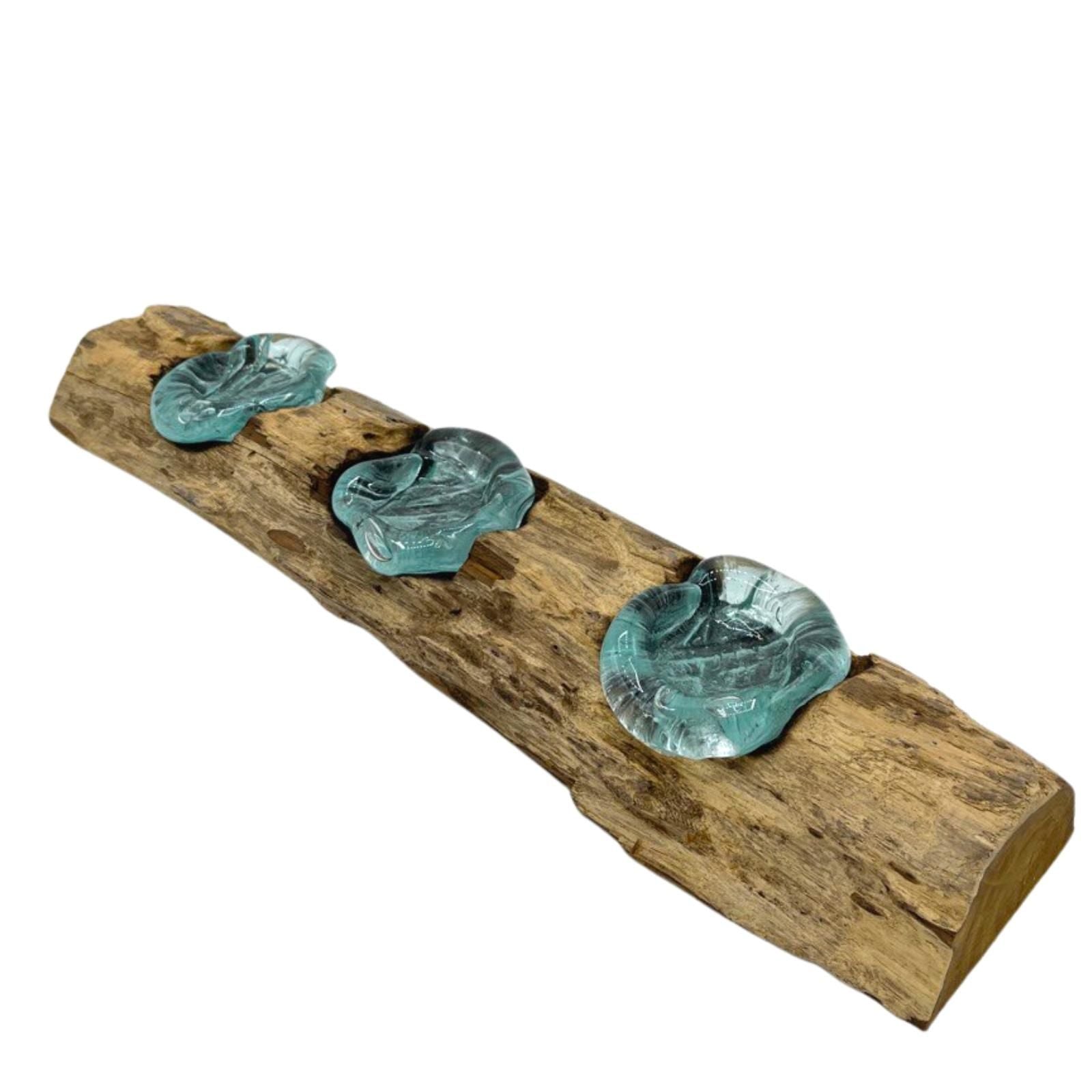 Molton Glass Flat Triple Candle Holder on Wood - Image molton-glass-flat-triple-candle-holder-on-wood-mgw-27