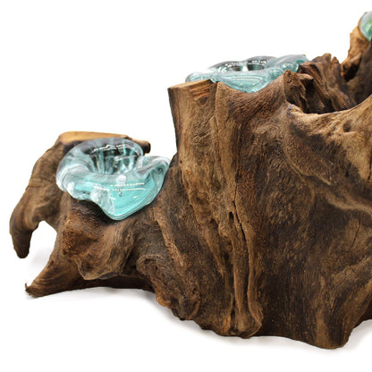 Molton Glass Five Candle Holder on Wood - Image molton-glass-five-candle-holder-on-wood-mgw-32