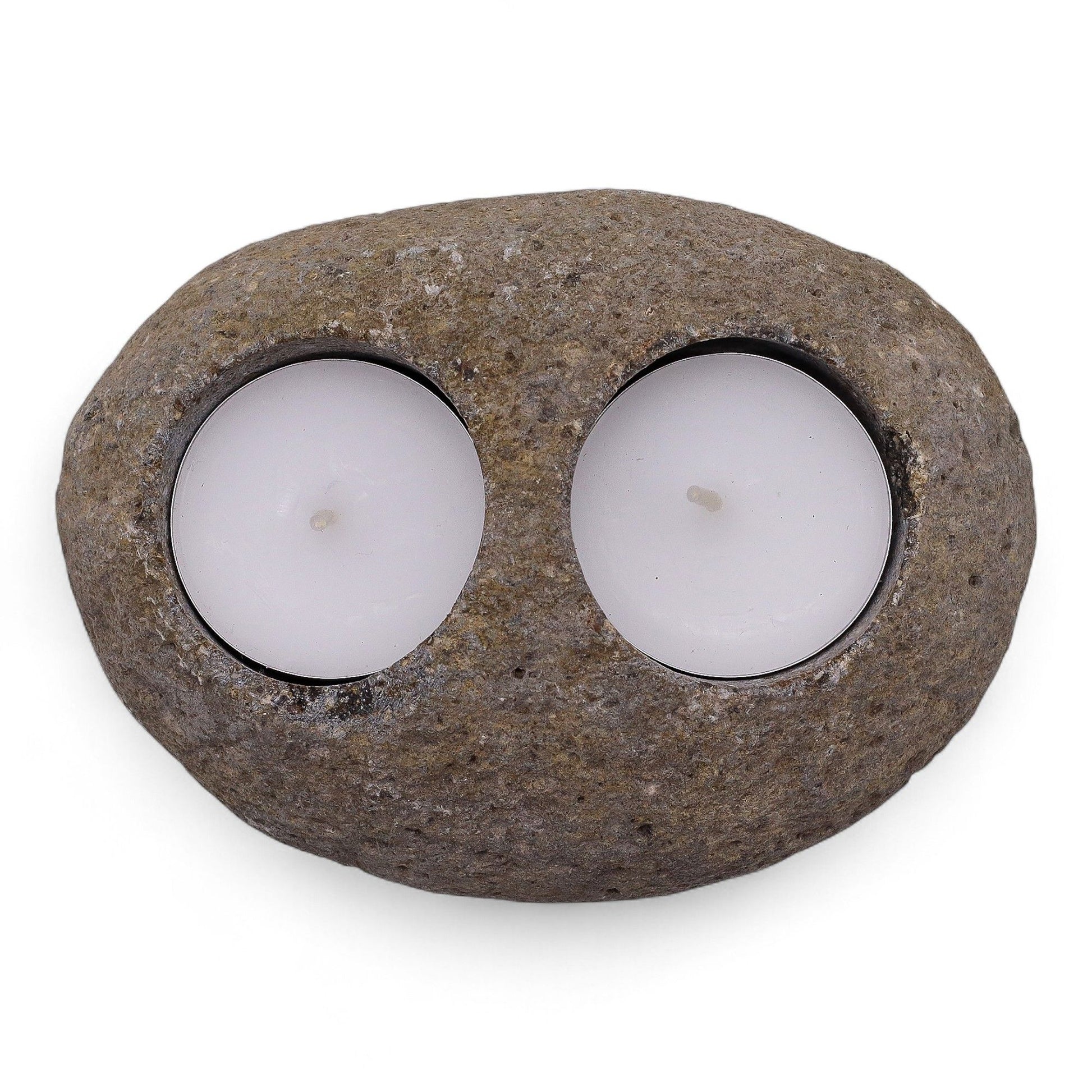 Natural Riverstone Candle Holder - Double Nightlight - Image natural-riverstone-candle-holder--double-nightlight-rsch-02