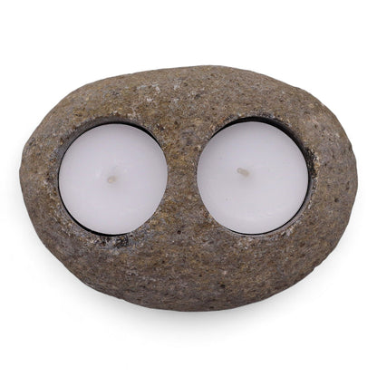 Natural Riverstone Candle Holder - Double Nightlight - Image natural-riverstone-candle-holder--double-nightlight-rsch-02