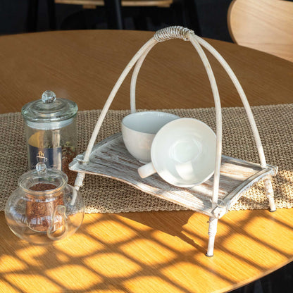 Coconut Leaf Tea Stand - Whitewash - Image coconut-leaf-tea-stand--whitewash-clfb-04