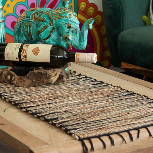 Water Hyacinth Natural Table Runner - Black Tiger with Fringe - 150cm - Image water-hyacinth-natural-table-runner--black-tiger-with-fringe--150cm-natpm-14