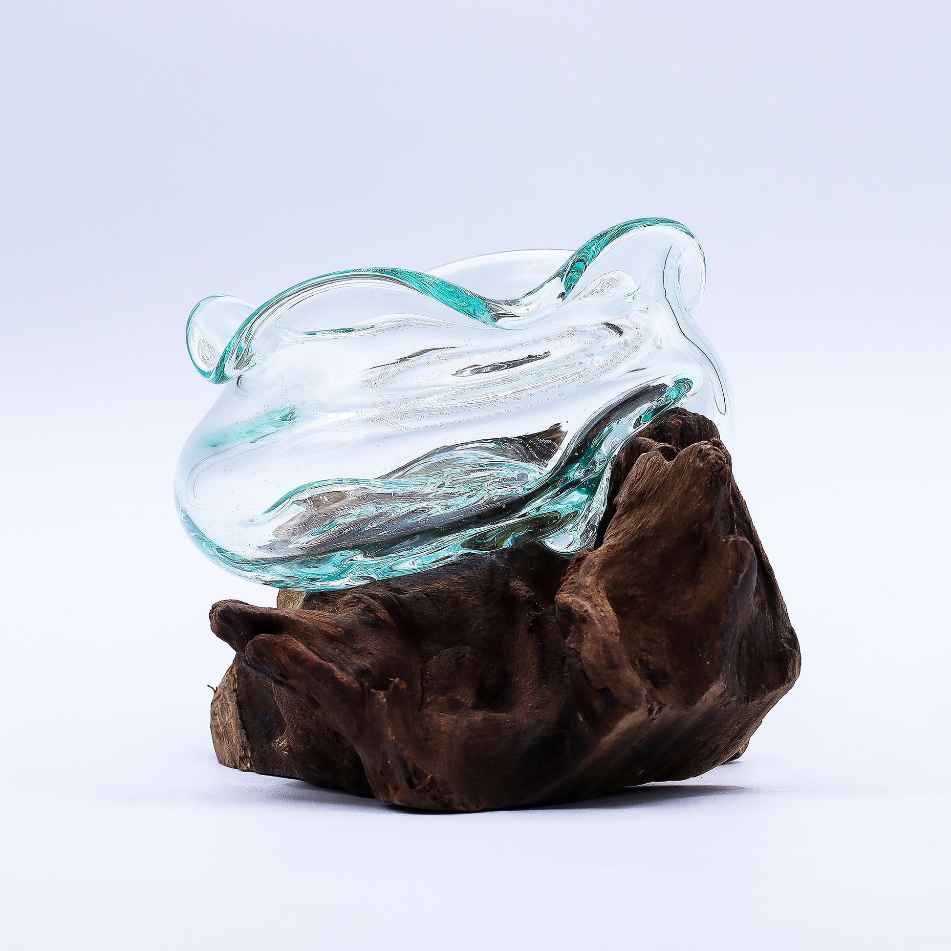Molten Glass Wavy Bowl on Wood 18cm - Image molten-glass-wavy-bowl-on-wood-18cm-mgw-41