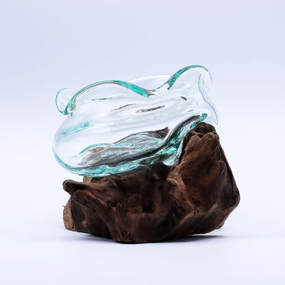 Molten Glass Wavy Bowl on Wood 18cm - Image molten-glass-wavy-bowl-on-wood-18cm-mgw-41