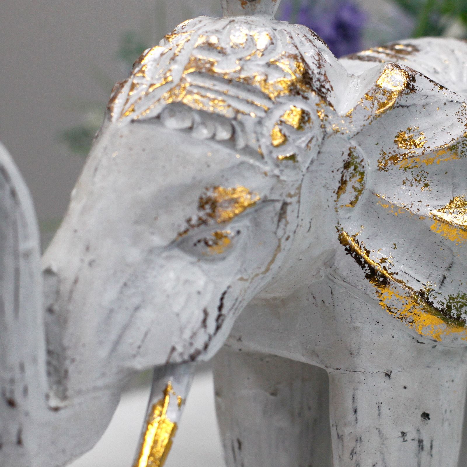 Wood Carved Elephant - White Gold - Image wood-carved-elephant--white-gold-vintep-01