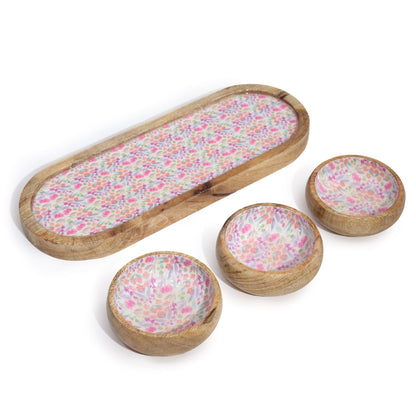 Mango Wood Tray with 3 Bowls - Pretty Floral - Image mango-wood-tray-with-3-bowls--pretty-floral-wtray-03