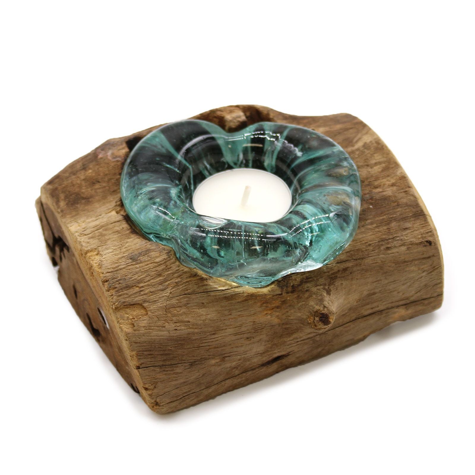 Molton Glass Candle Single Holder on Wood - Image molton-glass-candle-single-holder-on-wood-mgw-24