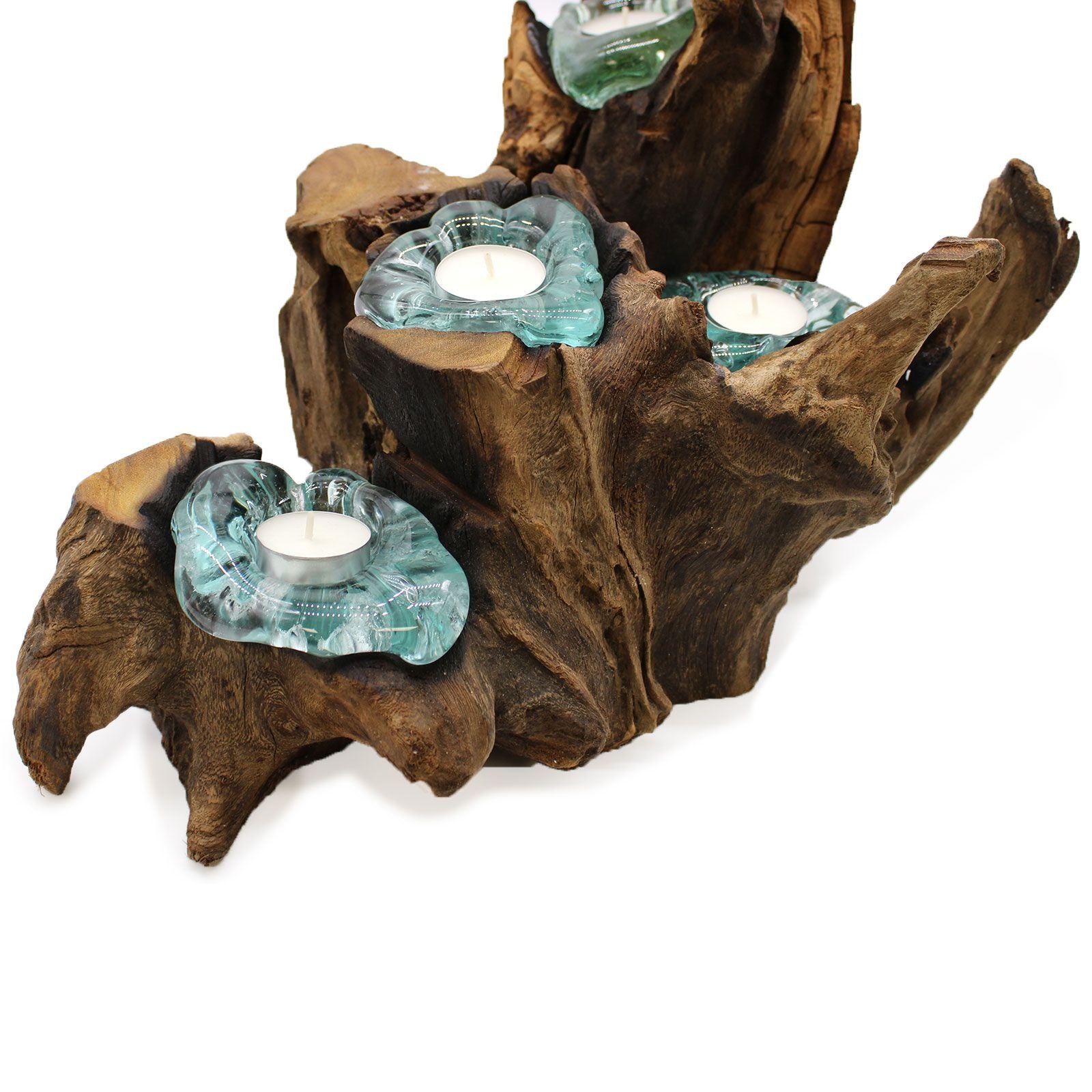 Molton Glass Five Candle Holder on Wood - Image molton-glass-five-candle-holder-on-wood-mgw-32