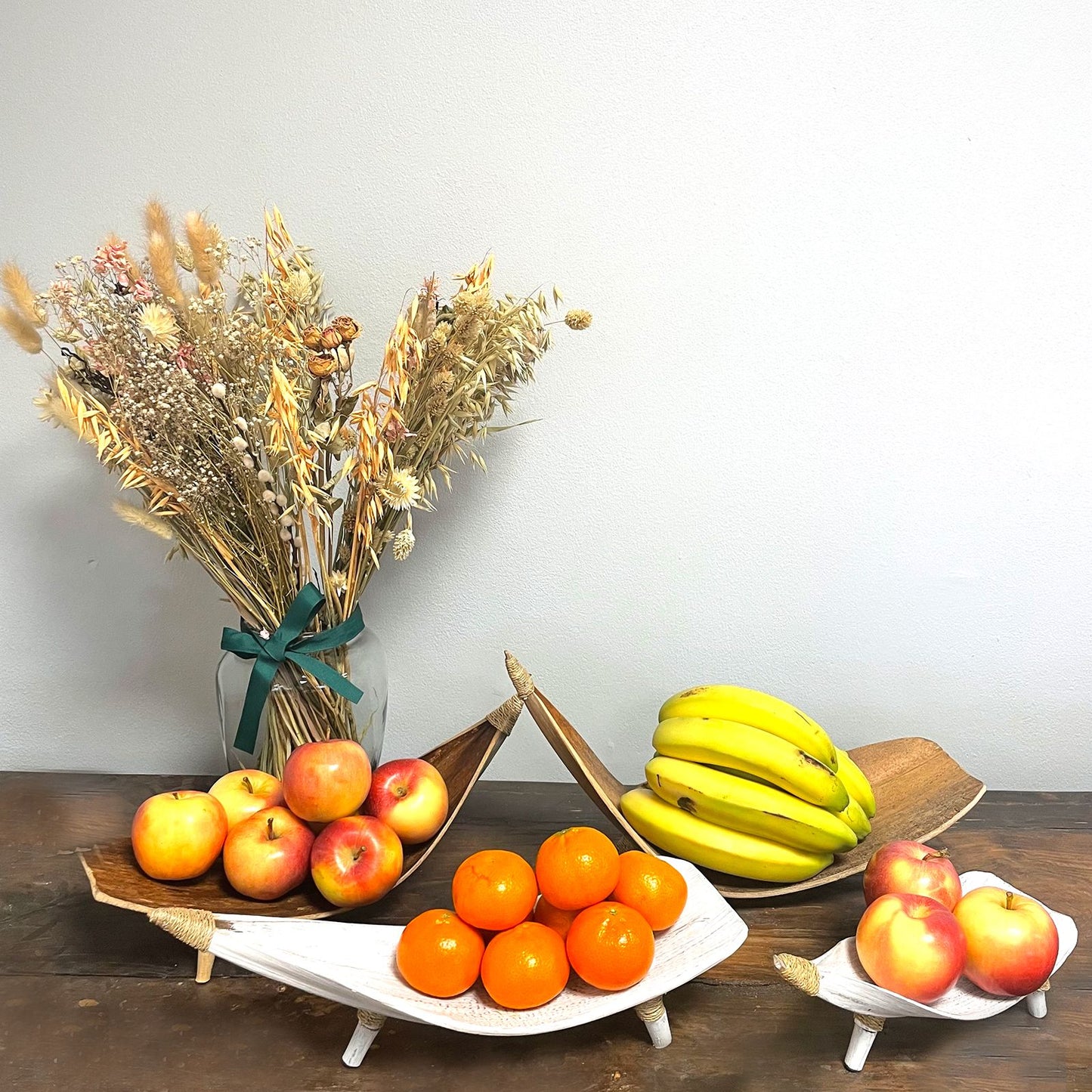 Coconut Leaf Fruit Bowl Set - Whitewash - Image coconut-leaf-fruit-bowl-set--whitewash-clfb-02
