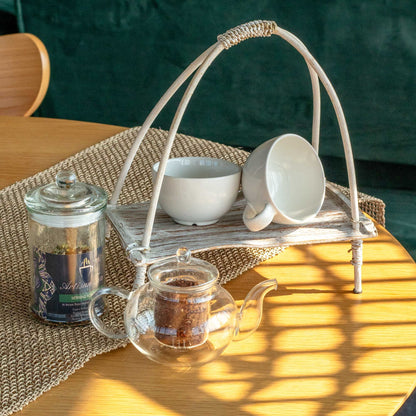 Coconut Leaf Tea Stand - Whitewash - Image coconut-leaf-tea-stand--whitewash-clfb-04