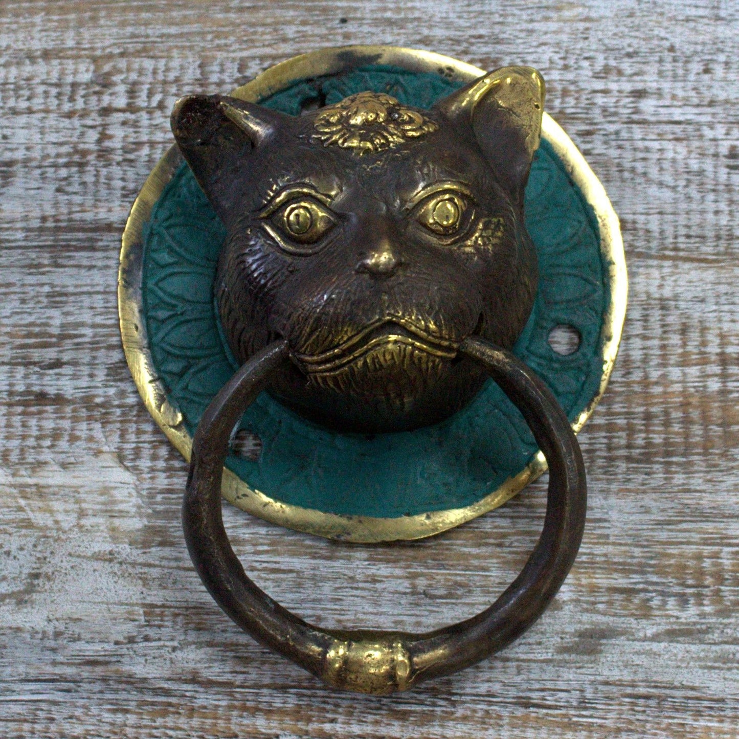 Brass Door Knocker - Cats Head - Image brass-door-knocker--cats-head-bdk-04