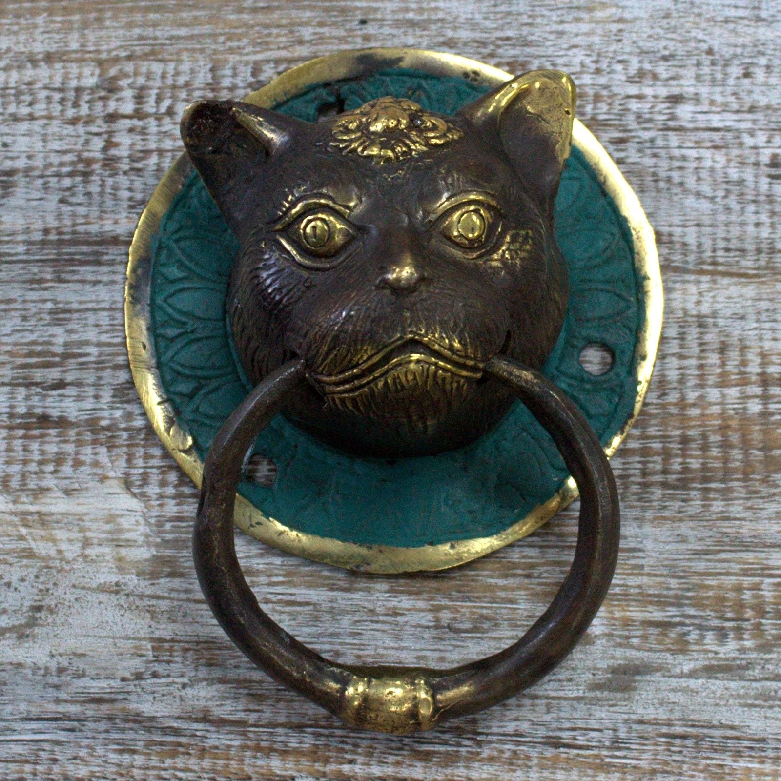 Brass Door Knocker - Cats Head - Image brass-door-knocker--cats-head-bdk-04