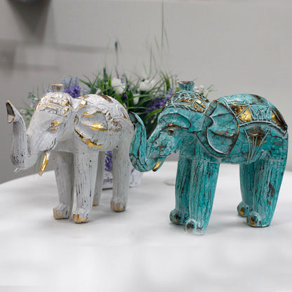 Wood Carved Elephant - Turquoise Gold - Image wood-carved-elephant--turquoise-gold-vintep-02
