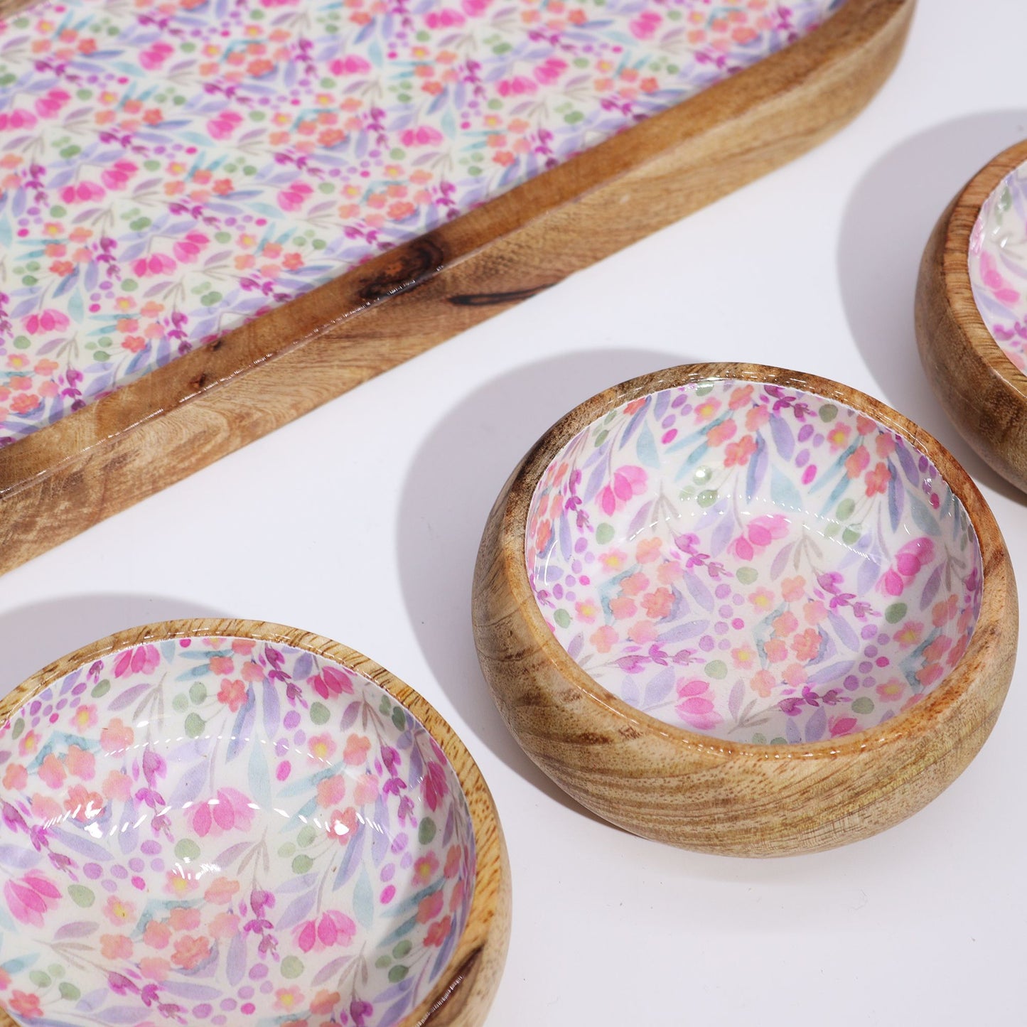 Mango Wood Tray with 3 Bowls - Pretty Floral - Image mango-wood-tray-with-3-bowls--pretty-floral-wtray-03