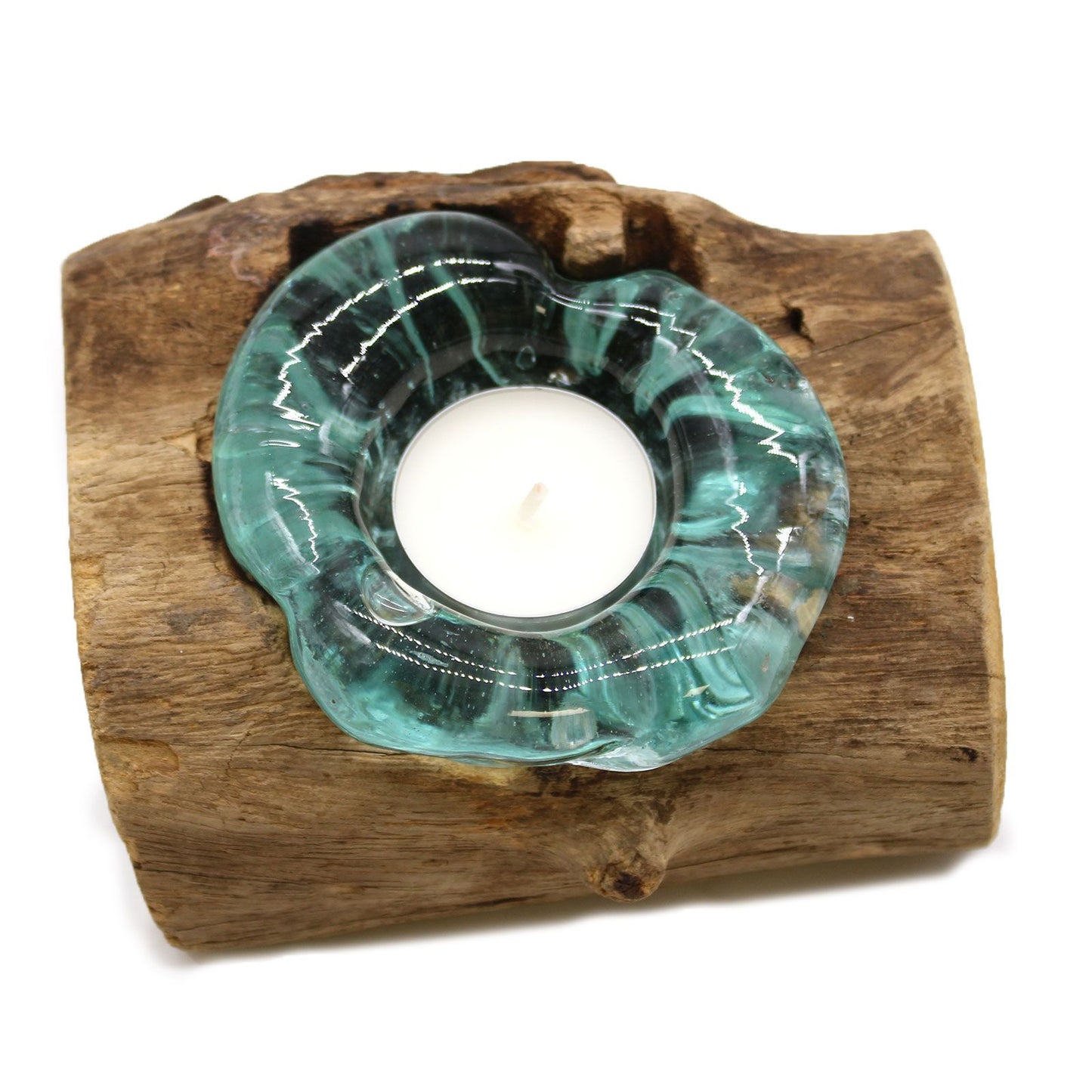 Molton Glass Candle Single Holder on Wood - Image molton-glass-candle-single-holder-on-wood-mgw-24