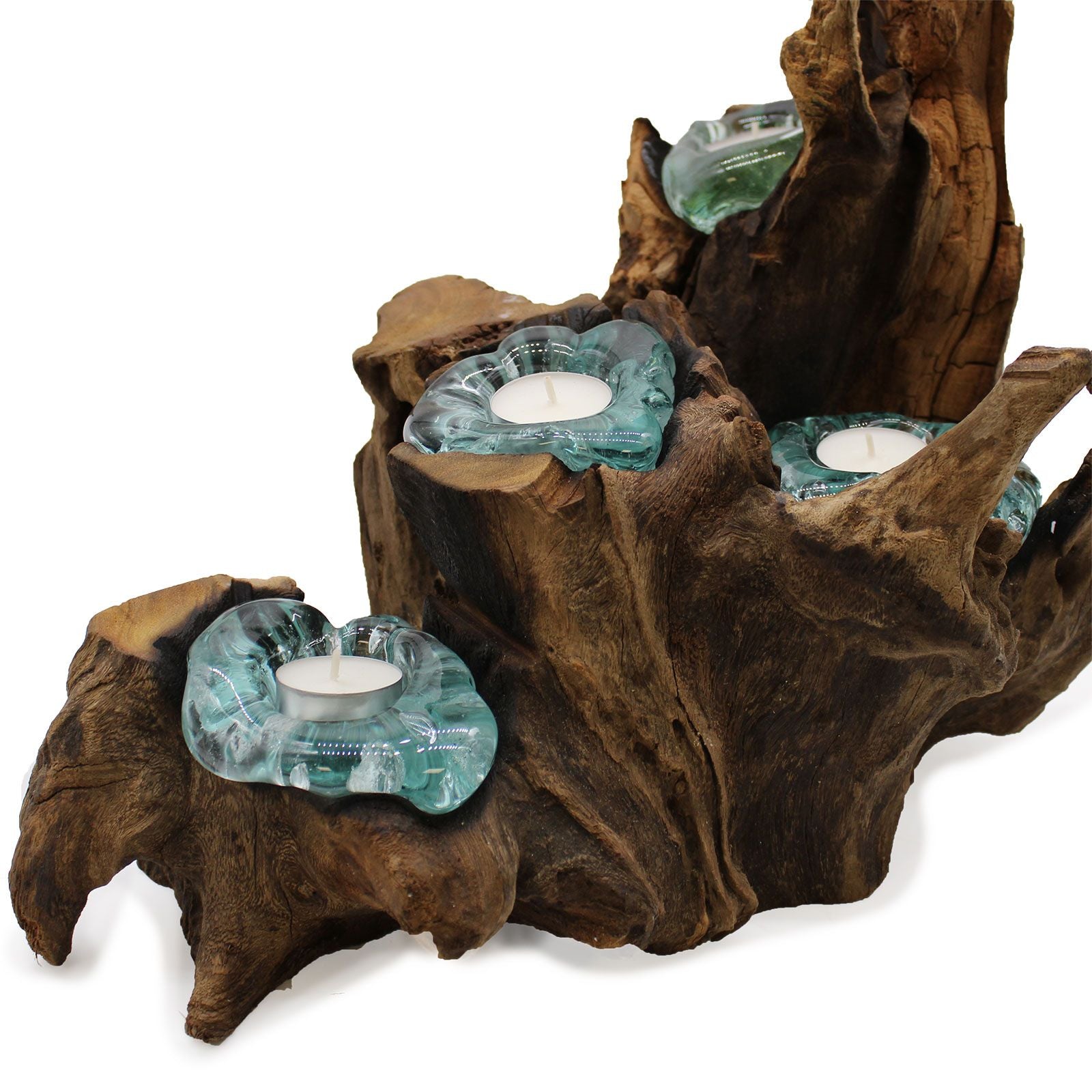 Molton Glass Five Candle Holder on Wood - Image molton-glass-five-candle-holder-on-wood-mgw-32