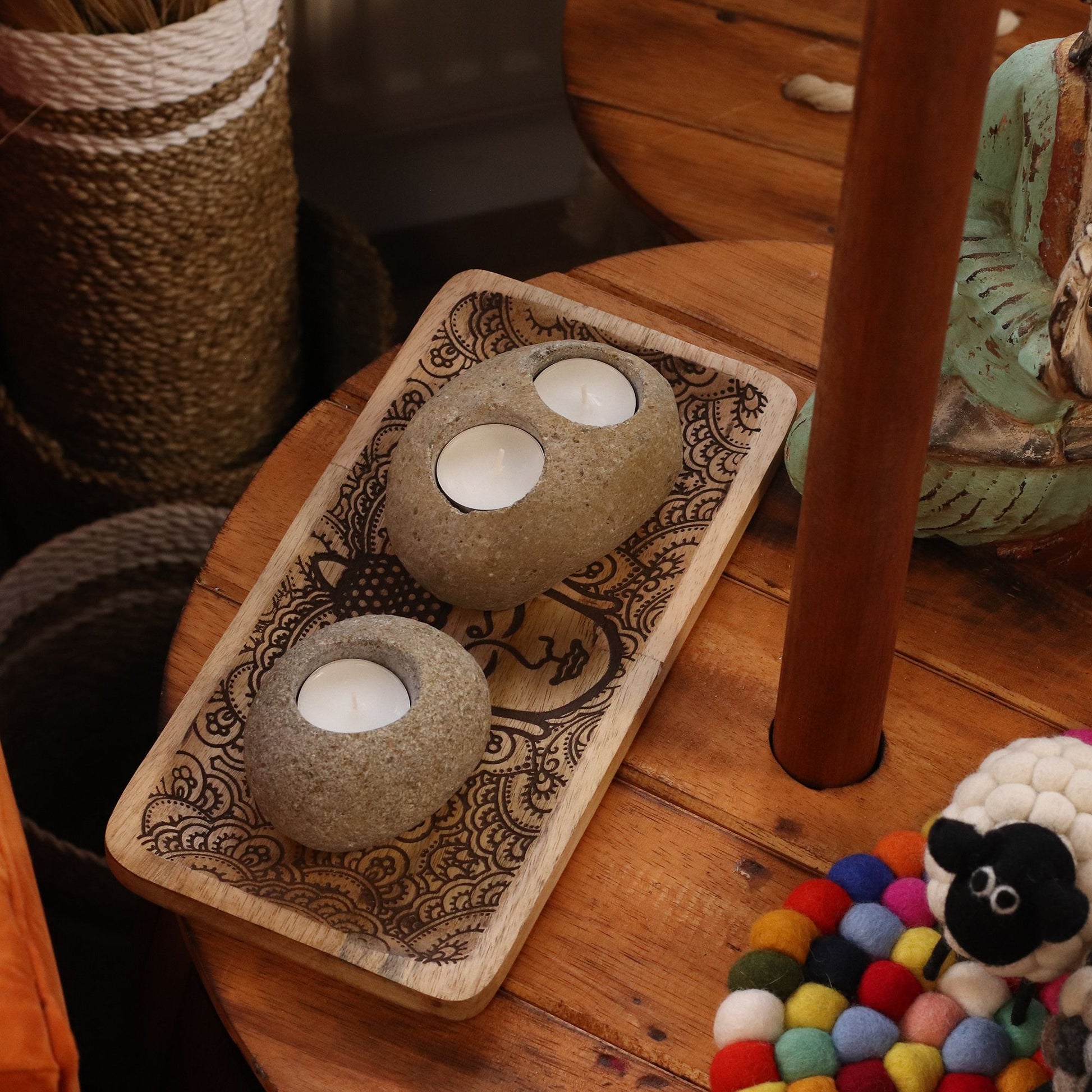 Natural Riverstone Candle Holder - Double Nightlight - Image natural-riverstone-candle-holder--double-nightlight-rsch-02